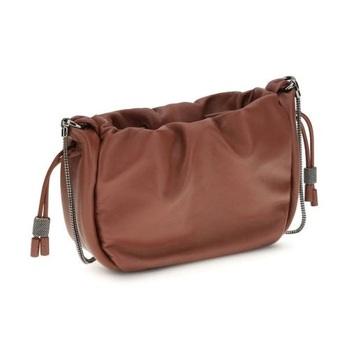 Brunello Cucinelli Brown Calf Leather Bos Taurus Shoulder Bag