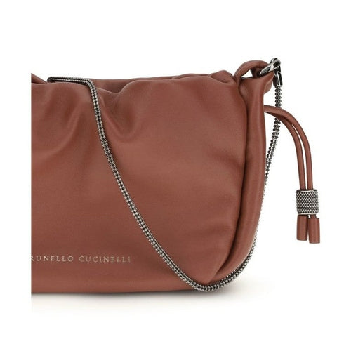 Brunello Cucinelli Brown Calf Leather Bos Taurus Shoulder Bag