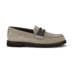 Brunello Cucinelli Gray Calf Leather Bos Taurus Slip-On Loafers