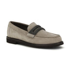 Brunello Cucinelli Gray Calf Leather Bos Taurus Slip-On Loafers