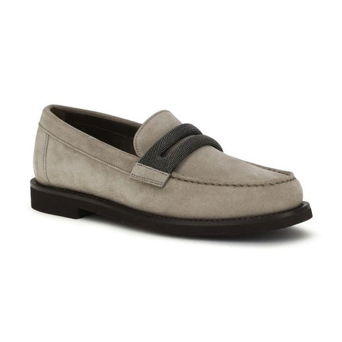 Brunello Cucinelli Gray Calf Leather Bos Taurus Slip-On Loafers