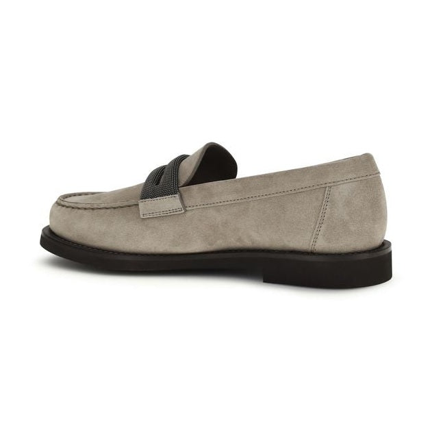 Brunello Cucinelli Gray Calf Leather Bos Taurus Slip-On Loafers