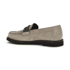 Brunello Cucinelli Gray Calf Leather Bos Taurus Slip-On Loafers