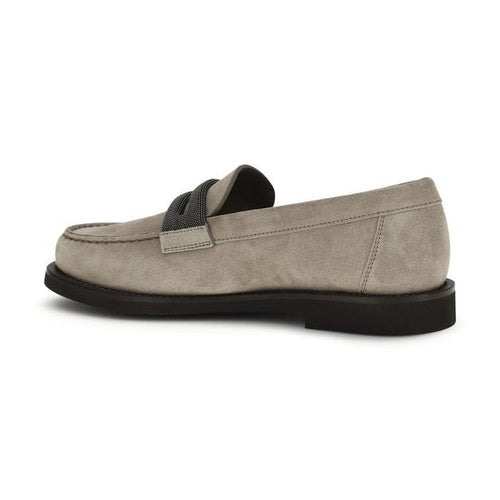 Brunello Cucinelli Gray Calf Leather Bos Taurus Slip-On Loafers