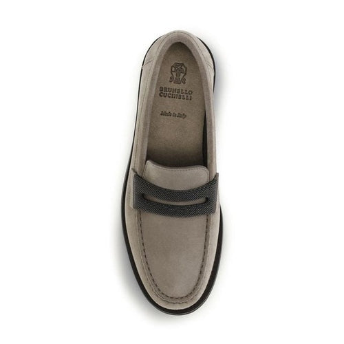 Brunello Cucinelli Gray Calf Leather Bos Taurus Slip-On Loafers