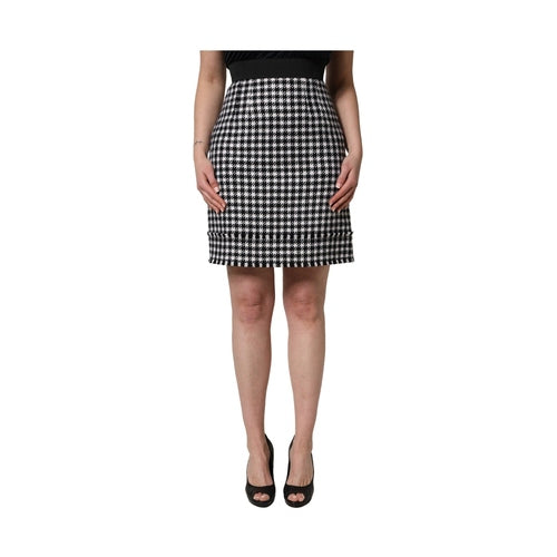 Dolce & Gabbana Black White Houndstooth HighWaist Mini Skirt