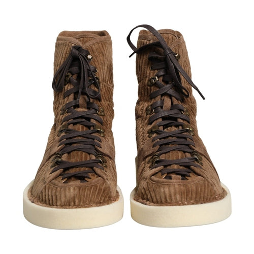 Dolce & Gabbana Brown Corduroy High Top Oxford Boots