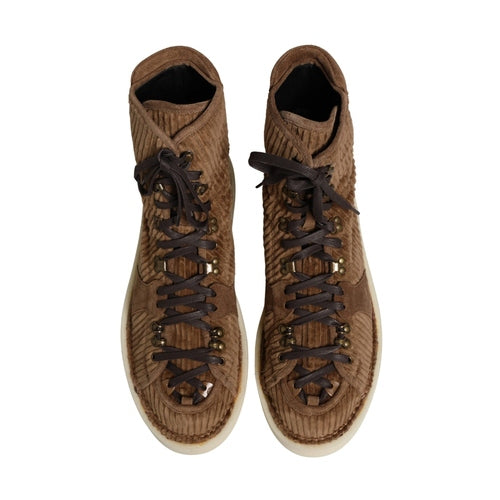 Dolce & Gabbana Brown Corduroy High Top Oxford Boots