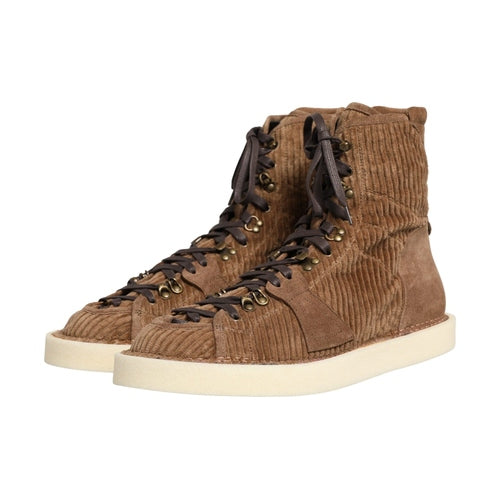Dolce & Gabbana Brown Corduroy High Top Oxford Boots