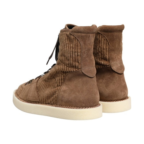 Dolce & Gabbana Brown Corduroy High Top Oxford Boots