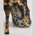 Dolce & Gabbana Gold Leopard Sequin Sock Ankle Boots Shoes