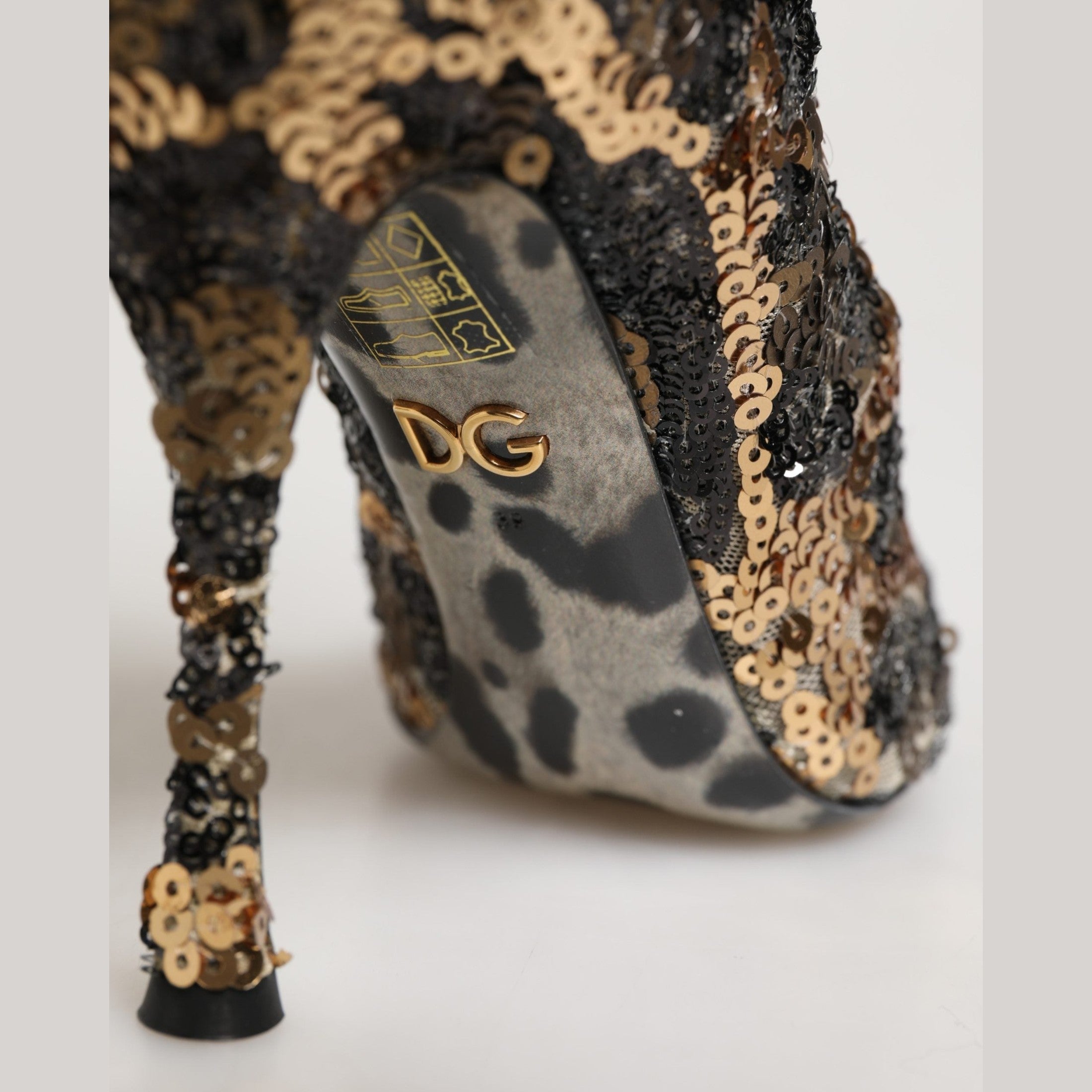 Dolce & Gabbana Gold Leopard Sequin Sock Ankle Boots Shoes