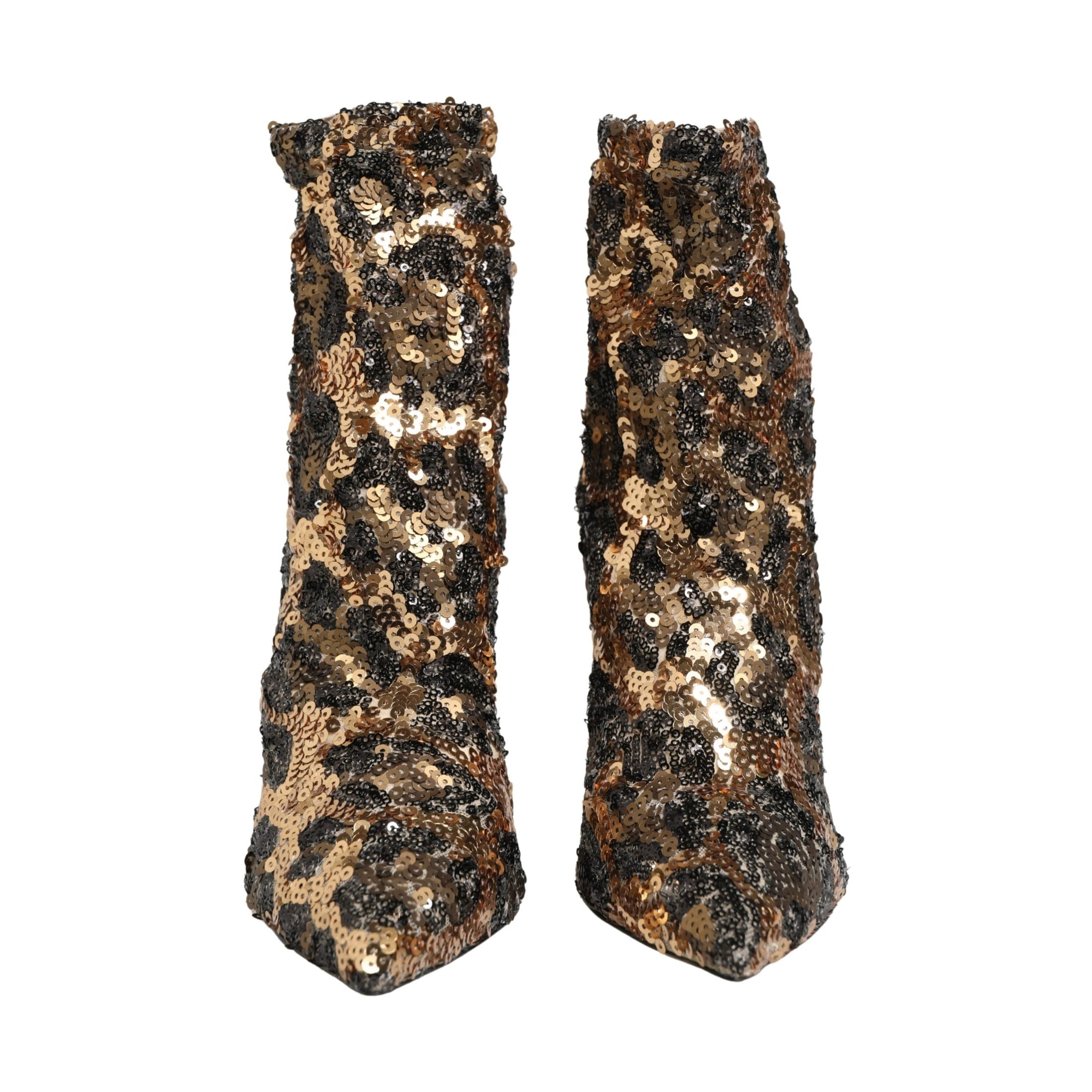 Dolce & Gabbana Gold Leopard Sequin Sock Ankle Boots Shoes