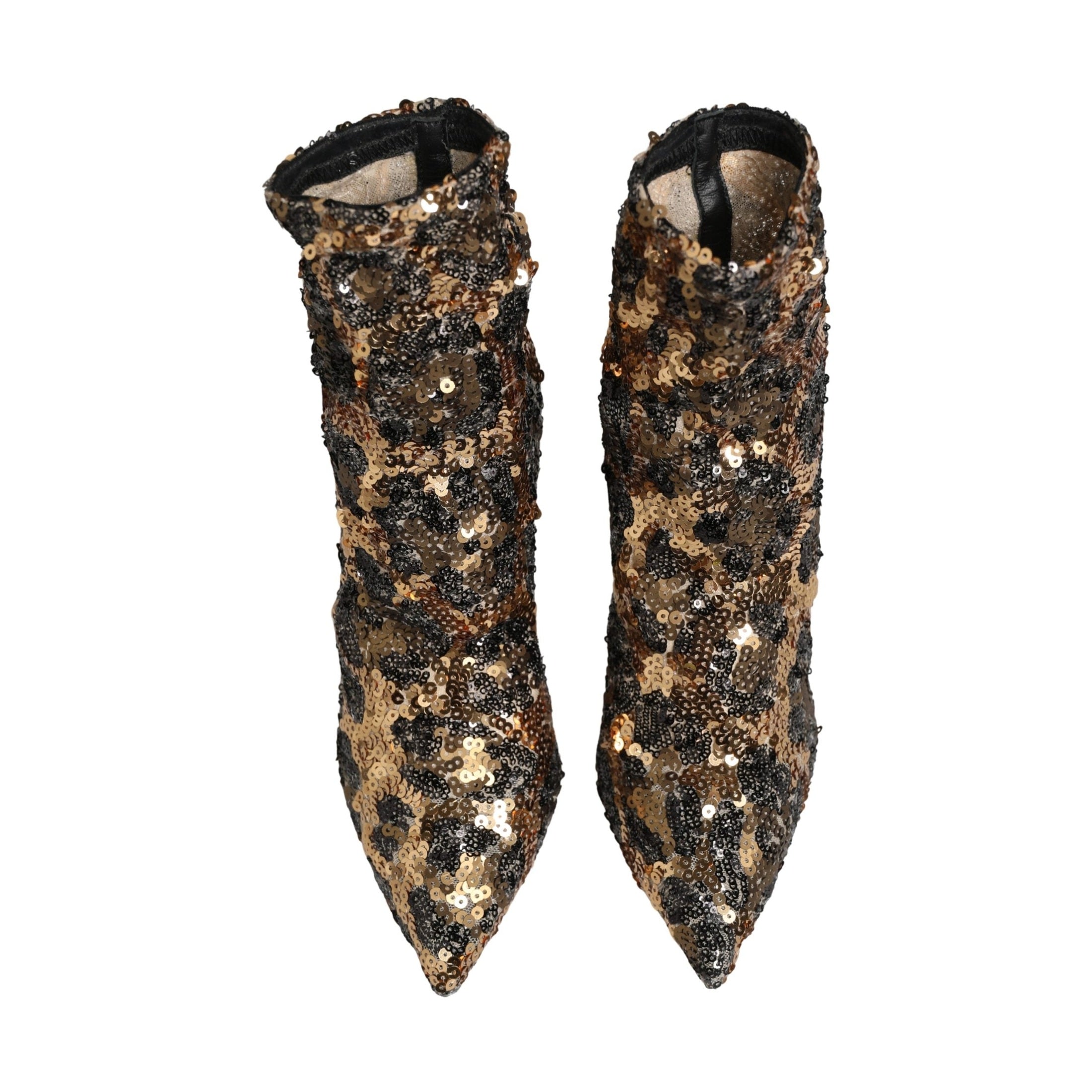 Dolce & Gabbana Gold Leopard Sequin Sock Ankle Boots Shoes