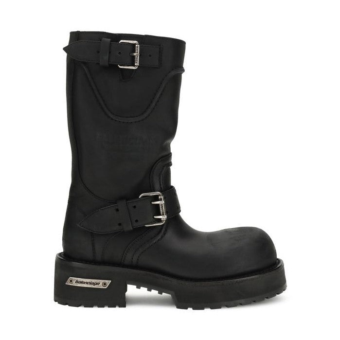 Balenciaga Black Calf Leather Bos Taurus Lace-Up Boots