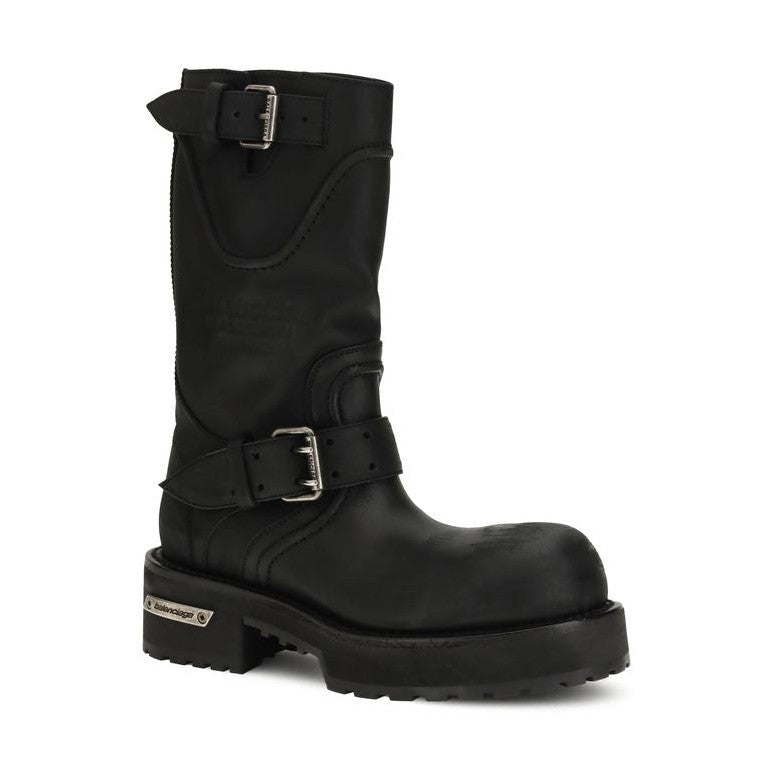 Balenciaga Black Calf Leather Bos Taurus Lace-Up Boots