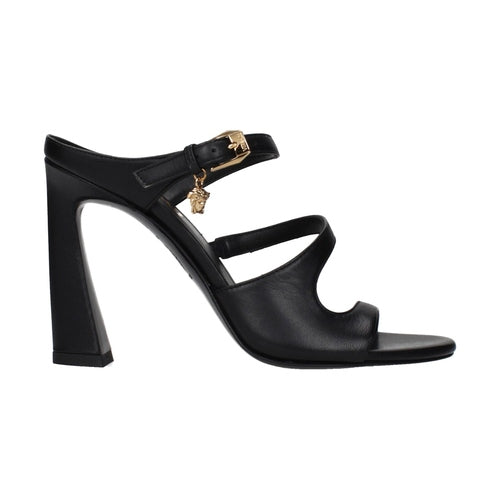 Versace Black Leather Stiletto Heel Sandals