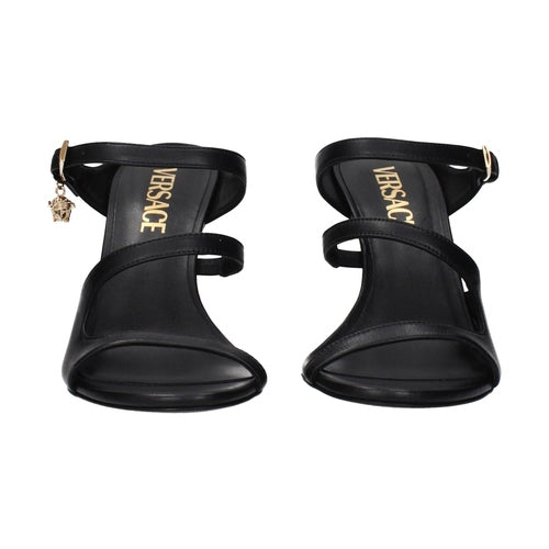 Versace Black Leather Stiletto Heel Sandals