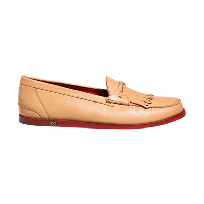 Dolce & Gabbana Beige Tassel Leather Men Slip On Loafers Shoes