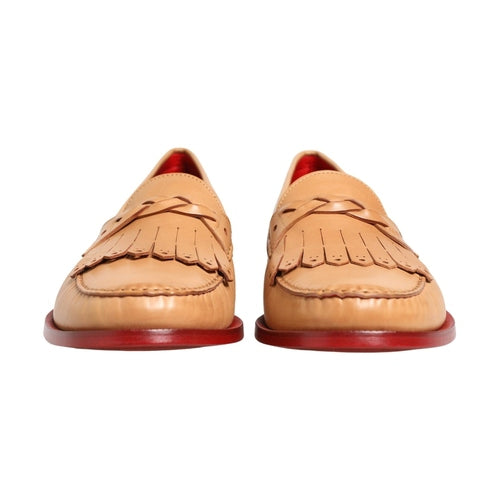 Dolce & Gabbana Beige Tassel Leather Men Slip On Loafers Shoes