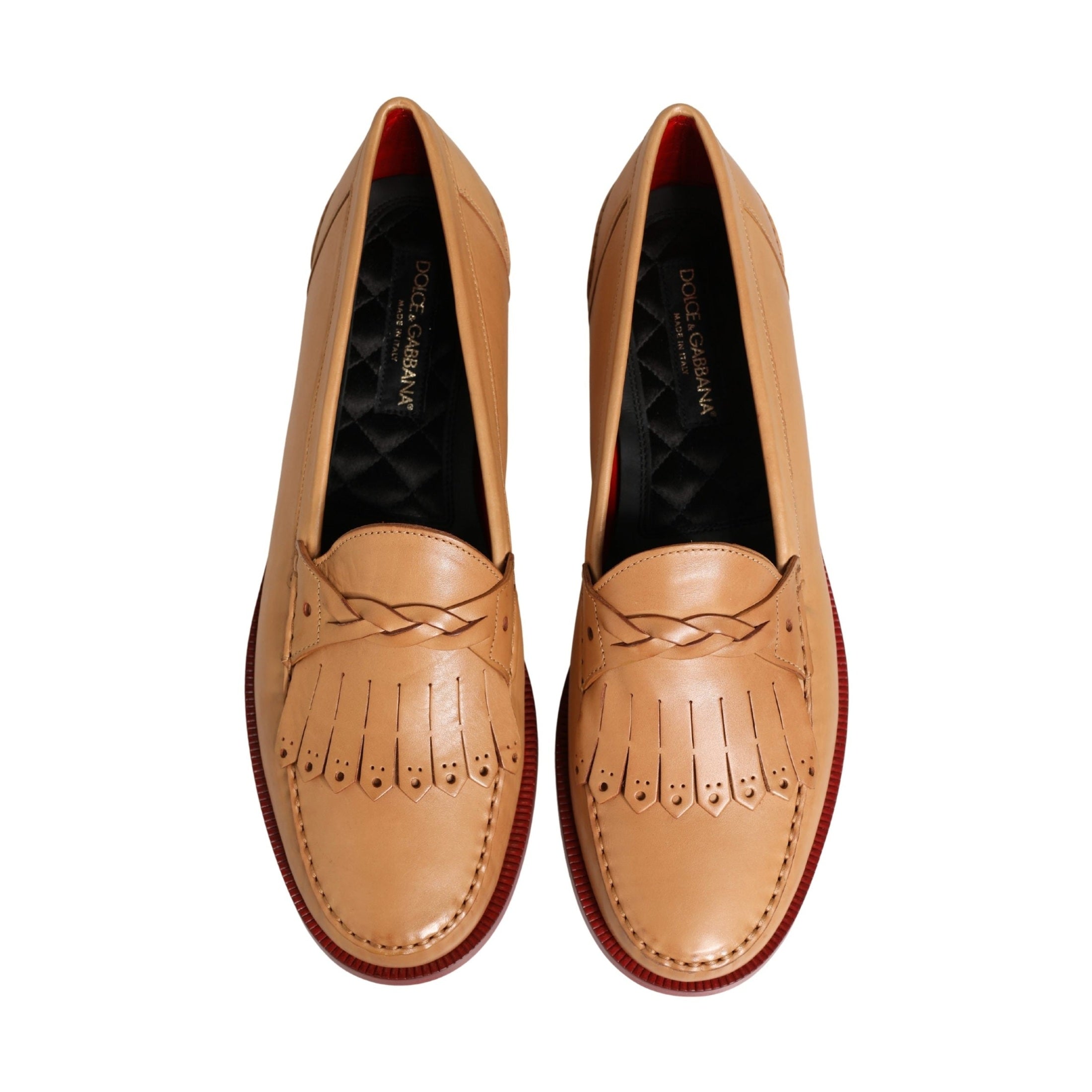 Dolce & Gabbana Beige Tassel Leather Men Slip On Loafers Shoes