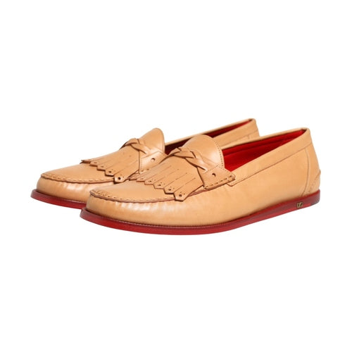 Dolce & Gabbana Beige Tassel Leather Men Slip On Loafers Shoes