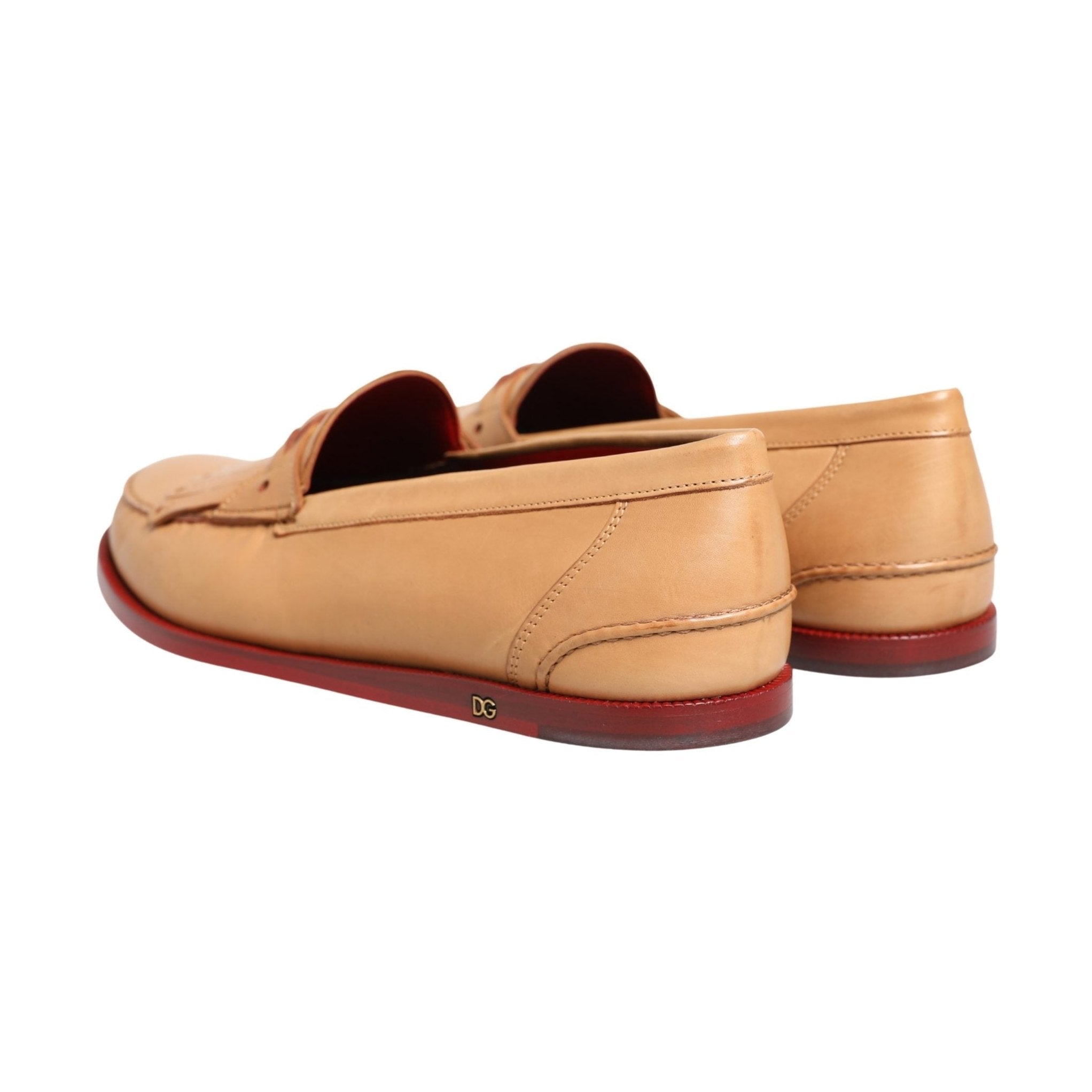 Dolce & Gabbana Beige Tassel Leather Men Slip On Loafers Shoes