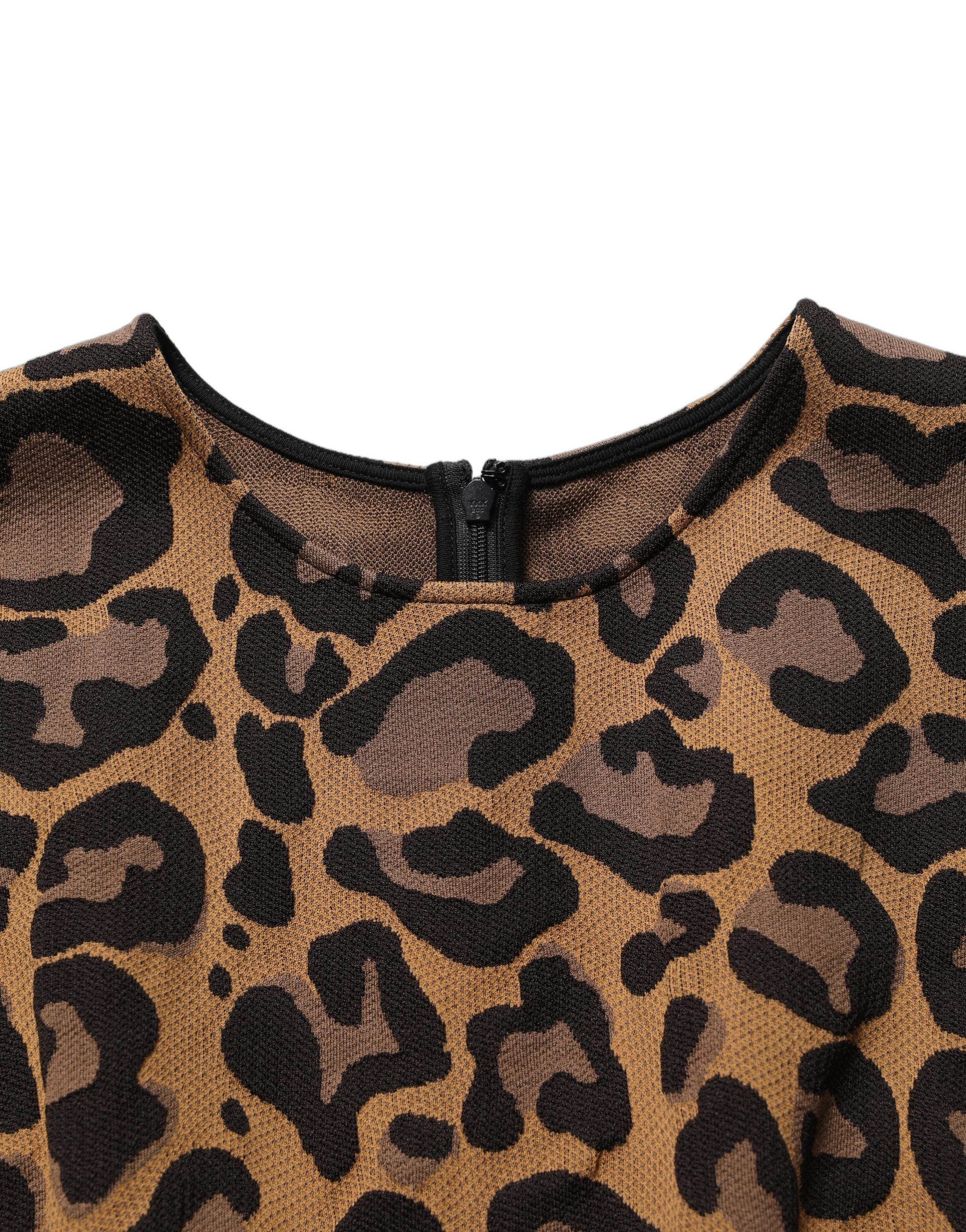 Brown Leopard Jacquard Knee Length Dress
