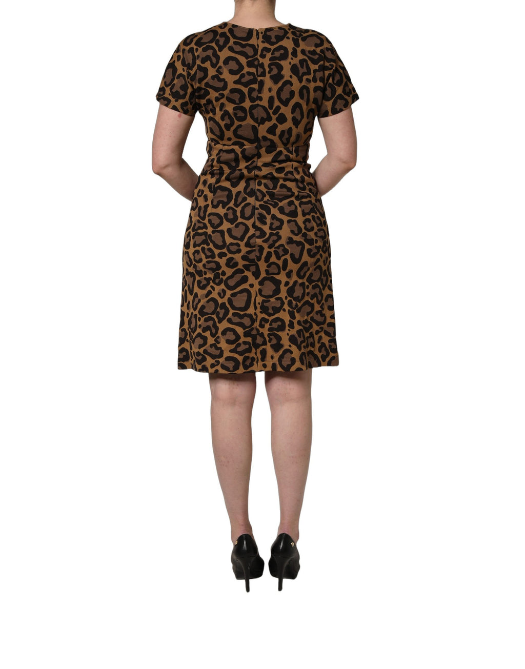 Brown Leopard Jacquard Knee Length Dress