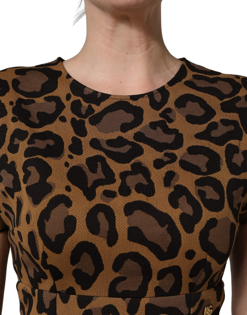 Brown Leopard Jacquard Knee Length Dress