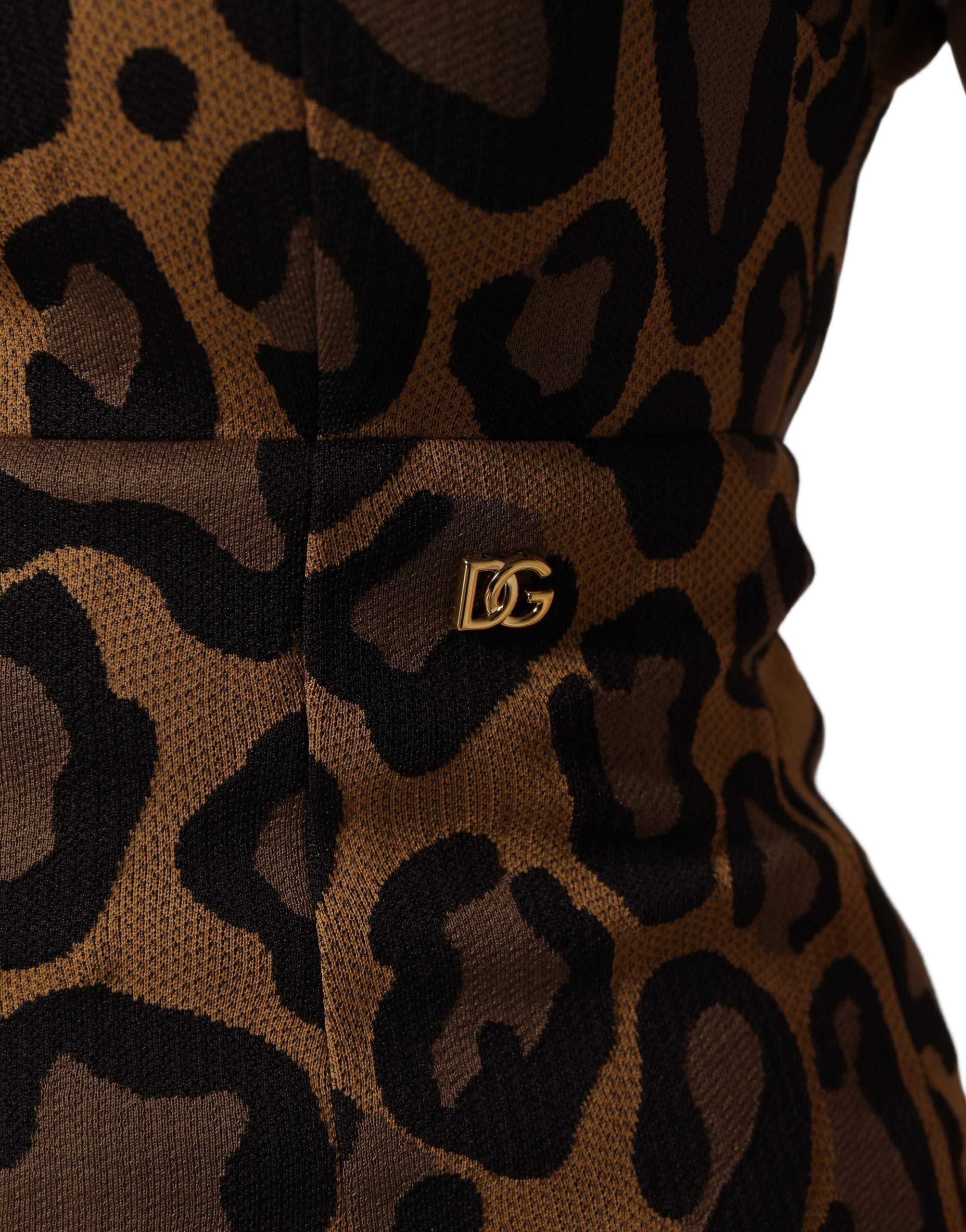 Brown Leopard Jacquard Knee Length Dress