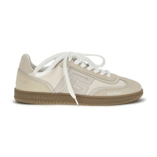 Balmain Beige Suede Leather Athletic Sneakers