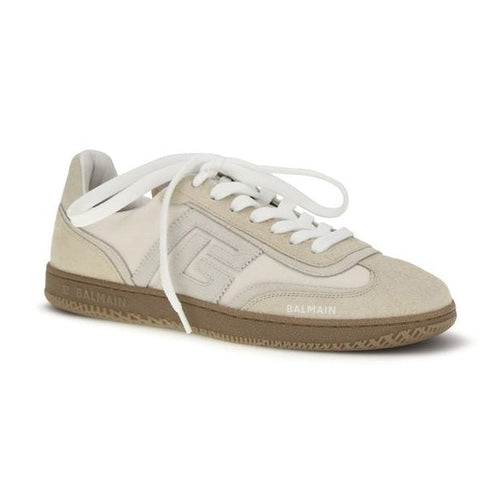 Balmain Beige Suede Leather Athletic Sneakers