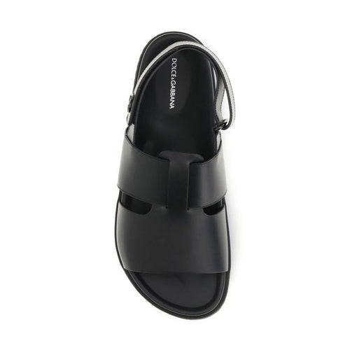 Dolce & Gabbana Black Calf Leather Bos Taurus Sandals