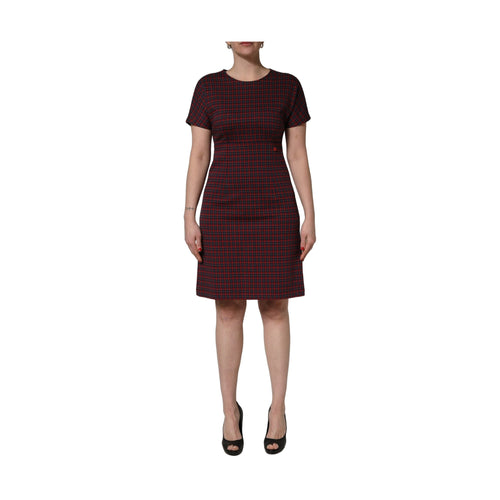 Dolce & Gabbana Red Black Checkered ShortSleeve Sheath Dress