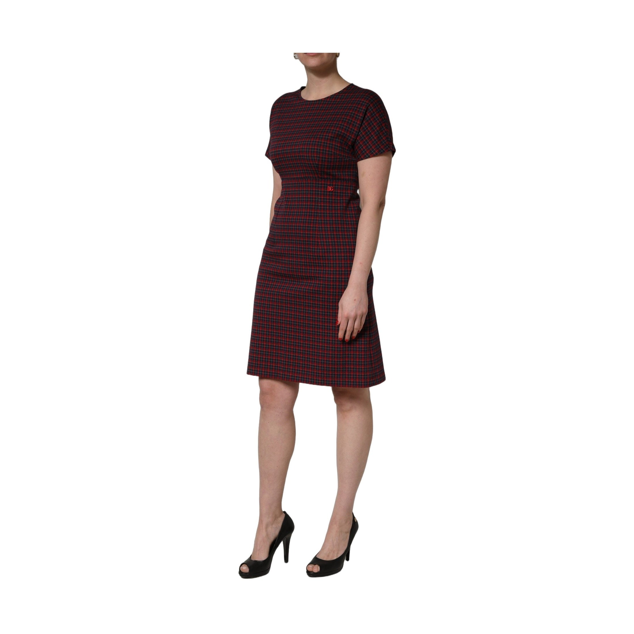 Dolce & Gabbana Red Black Checkered ShortSleeve Sheath Dress