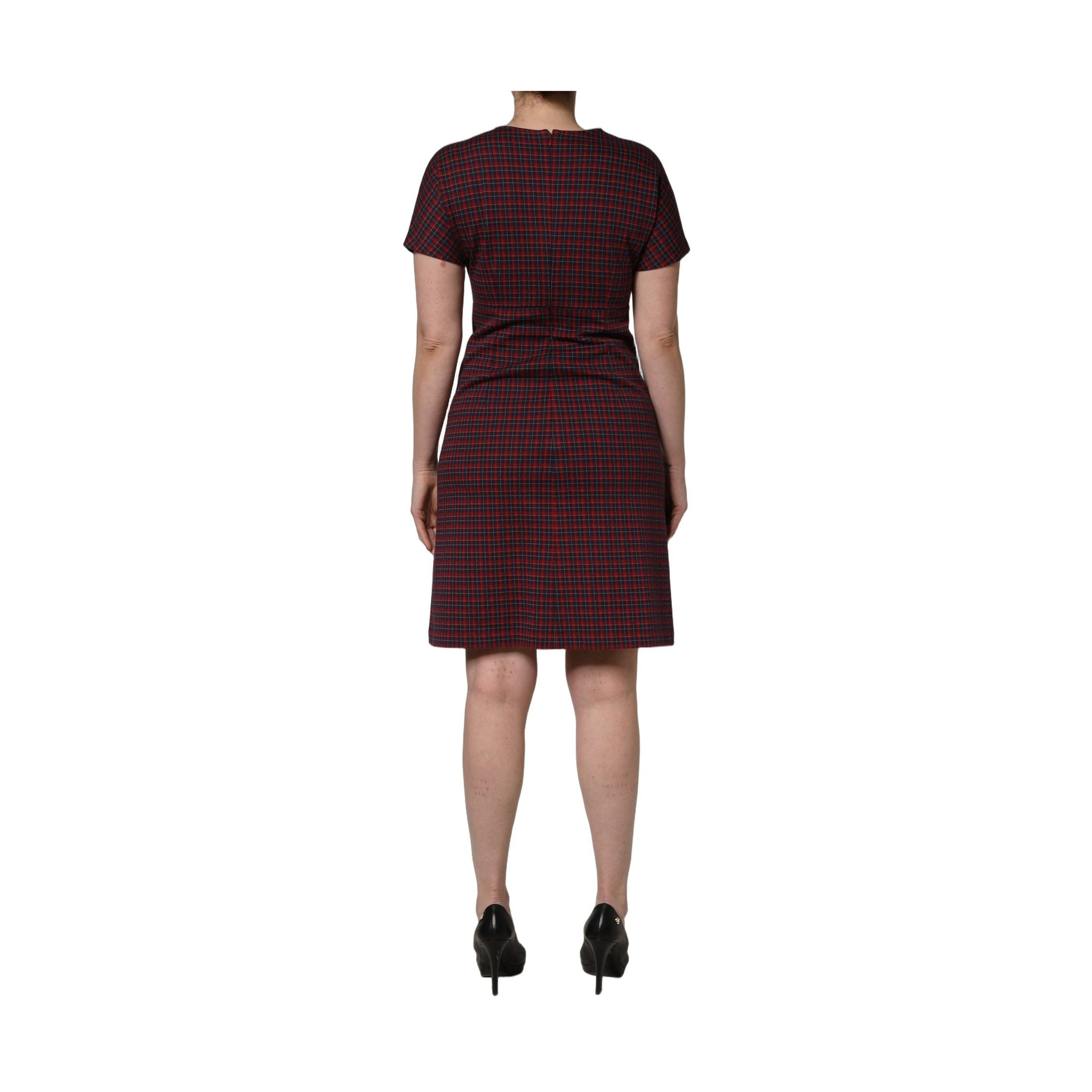 Dolce & Gabbana Red Black Checkered ShortSleeve Sheath Dress