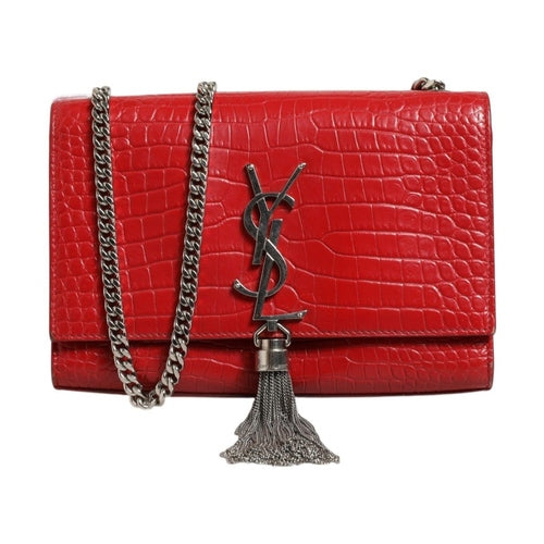 Saint Laurent Kate Tassel Chain Bag in Red Crocodile Embossed Leather