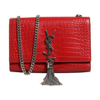 Saint Laurent Kate Tassel Chain Bag in Red Crocodile Embossed Leather