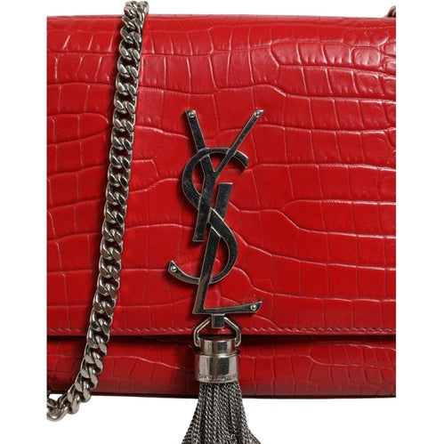 Saint Laurent Kate Tassel Chain Bag in Red Crocodile Embossed Leather
