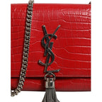 Saint Laurent Kate Tassel Chain Bag in Red Crocodile Embossed Leather