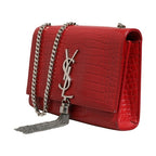 Saint Laurent Kate Tassel Chain Bag in Red Crocodile Embossed Leather