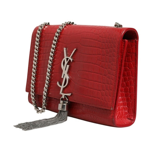Saint Laurent Kate Tassel Chain Bag in Red Crocodile Embossed Leather