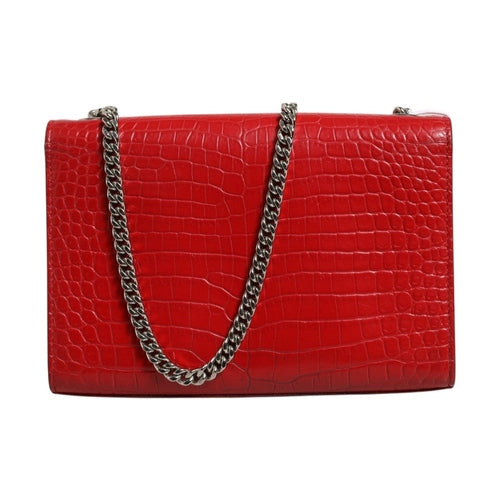 Saint Laurent Kate Tassel Chain Bag in Red Crocodile Embossed Leather