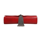 Saint Laurent Kate Tassel Chain Bag in Red Crocodile Embossed Leather