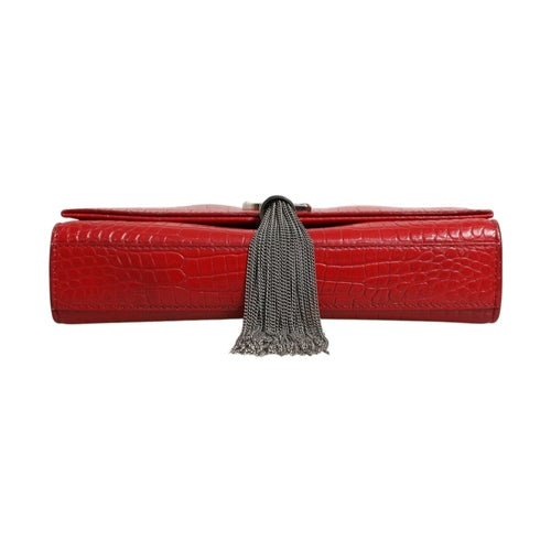 Saint Laurent Kate Tassel Chain Bag in Red Crocodile Embossed Leather