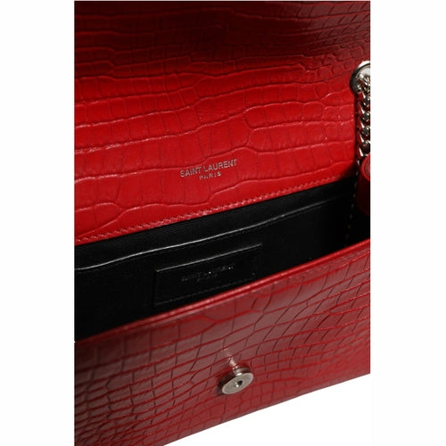 Saint Laurent Kate Tassel Chain Bag in Red Crocodile Embossed Leather