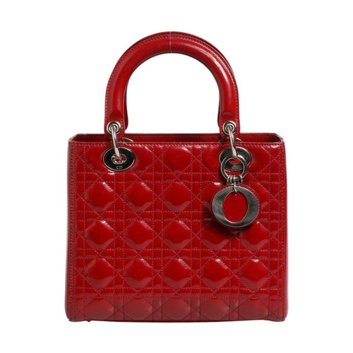 Christian Dior Cherry Red Patent Leather Cannage Quilting Small Lady Dior Bag