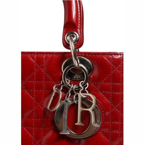 Christian Dior Cherry Red Patent Leather Cannage Quilting Small Lady Dior Bag