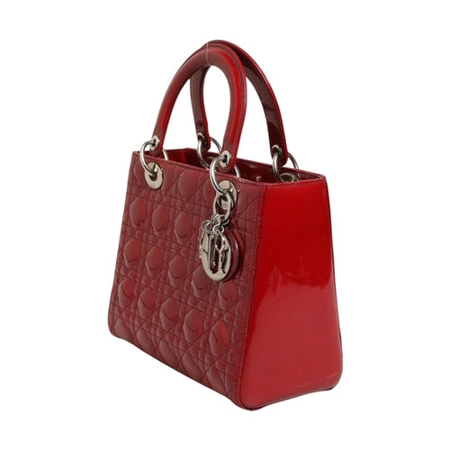 Christian Dior Cherry Red Patent Leather Cannage Quilting Small Lady Dior Bag